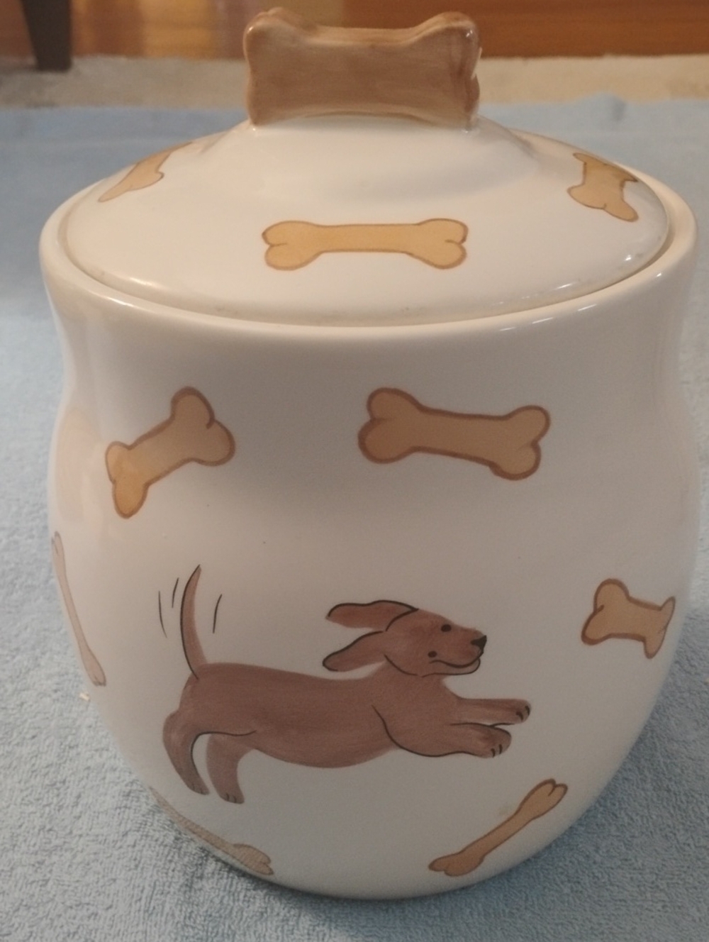 Dog Treat Jar with Bone Handle - Cream/Tan